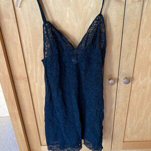 Victoria's Secret Sz L Black Lace Sheer Negligee Nightgown Adjustable Straps
